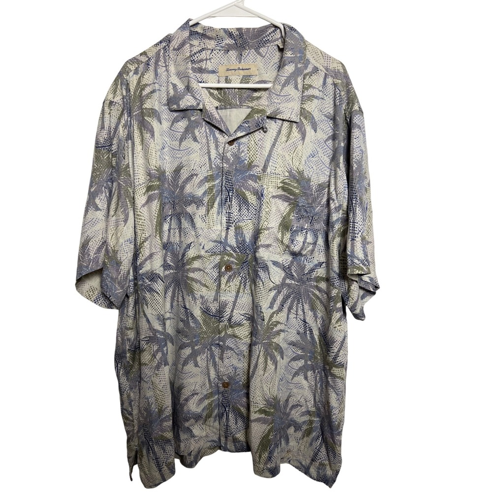 Tommy Bahama Mens XXL 100% Silk Palm Tree Print SS Camp Shirt Dadcore Resortwear